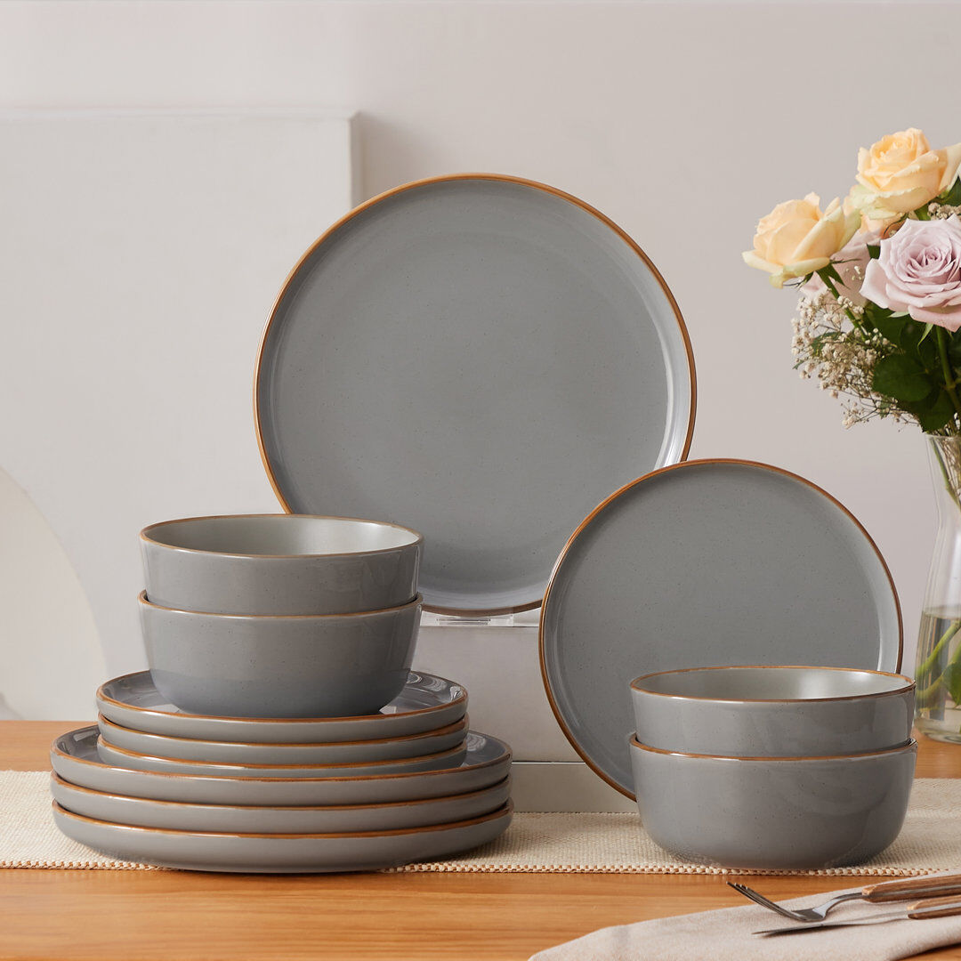 Vancasso RENIOO Stoneware Dinnerware Set 12 Piece - Service for 4 Gray 12