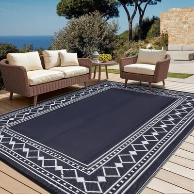 Garvee Modern Bordered Checkered Outdoor Rug