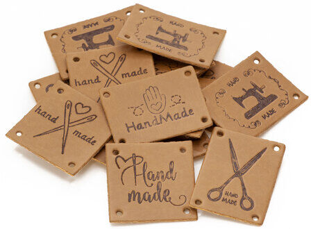 buttinette Label-Set "handmade Nähen", in Lederoptik, 3 – 4 cm, 15 Stück