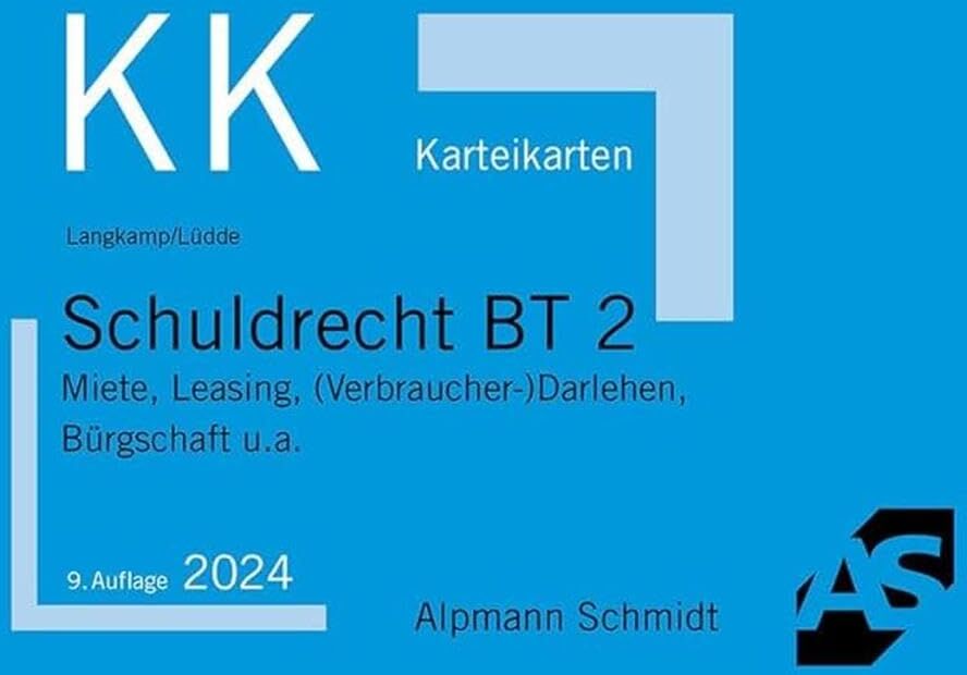 Tobias Langkamp - Karteikarten Schuldrecht BT 2: Miete und Leasing, (Verbraucher-)Darlehen und Bürgschaft u.a. (Karteikarten Zivilrecht) - Preis vom 02.10.2026 23:42:20 h