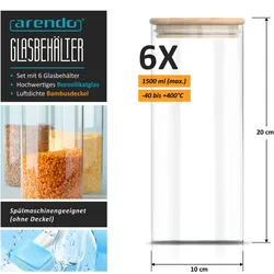Arendo Vorrätsgläser 6er Set, Vorratsbehälter, Transparent, Braun