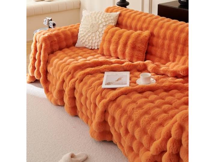 JIcloun Plüsch Sofa Decke überwurf, Orange Wohndecke Warm Weich Bequem Funny Kuscheldecke Fuzzy Sofadecke überwurfdecke Schutzdecke für Couch Bett Sofa