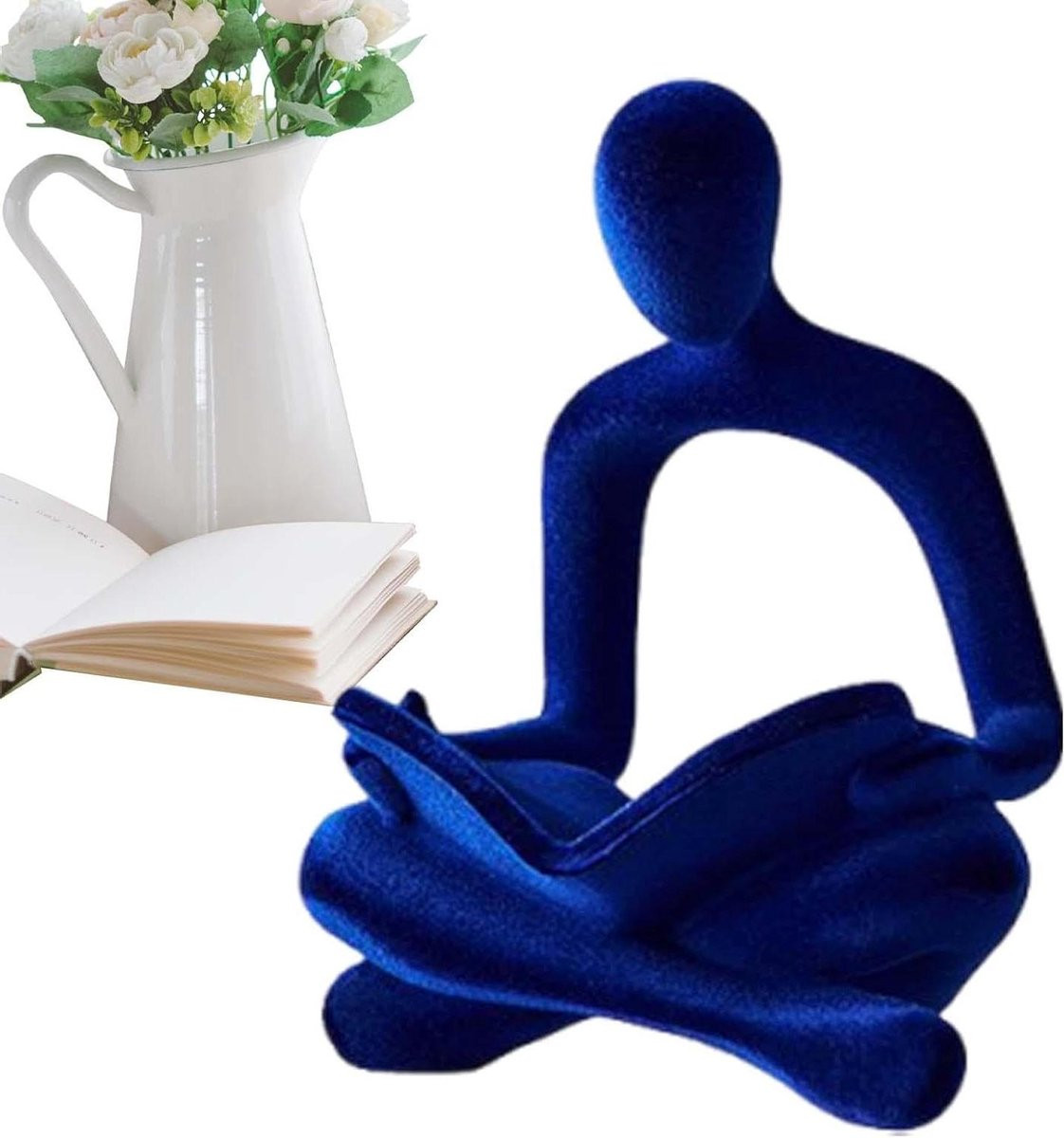 Abstracte sculptuur Leesfiguur blauw Hoogte: 22 cm