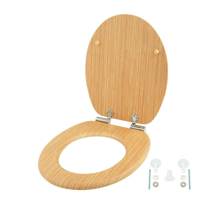 Relaxdays Ovaal Toiletdeksel met Softclose, MDF, Natuurlijk, 37,5 x 43,5 cm