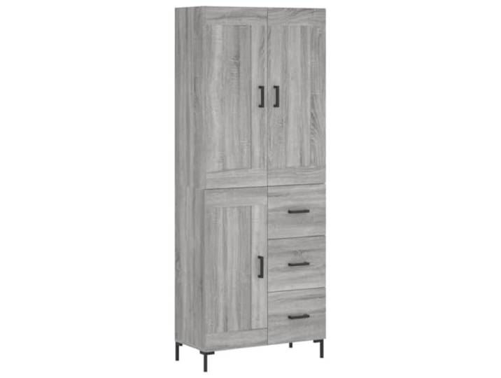 Roanoer Highboard Grau Sonoma 69,5x34x180 cm Holzwerkstoff Schrank Eleganter Mehrzweckschrank fuers Wohnzimmer mit robusten Metallfuessen und viel Stauraum hinter stabilen Tueren.