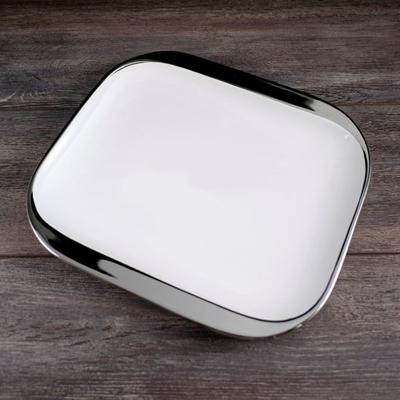 Elby Gifts "Ceramic Square White Plate with Silver Rim 7"""