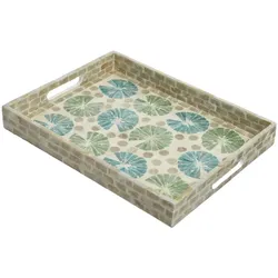 MARELIDA Tablett Dekotablett mediterran Perlmutt-Schimmer Keramik Serviertablett Blumen