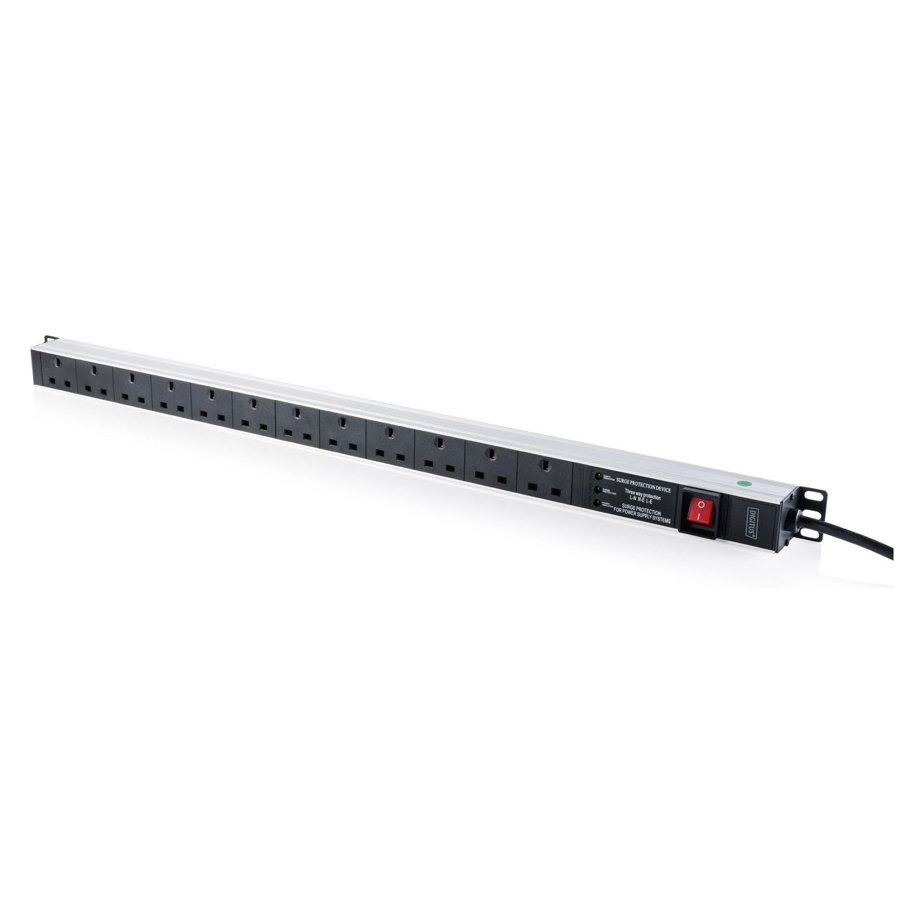 Digitus PDU mit Switch,Überspannungsschutz u. Filter 12xUK Steckdose,vert. Montage,16A Kommando-Stecker (DN-95465)