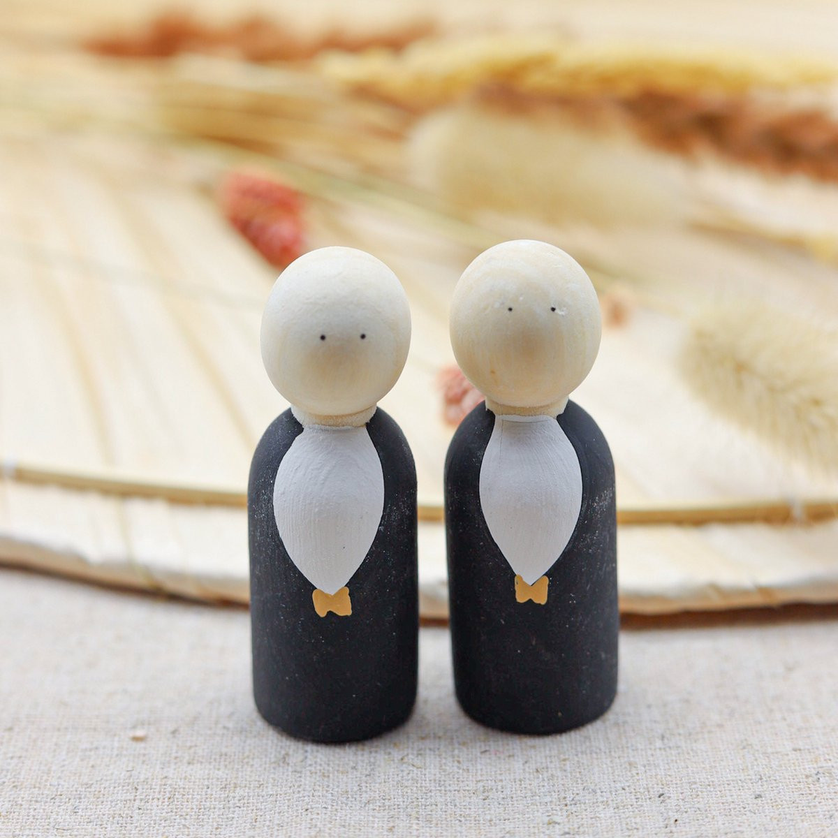 Tuurelur Bruidspaar Bruidegom & Bruidegom Houten Pegdolls voor Homohuwelijk