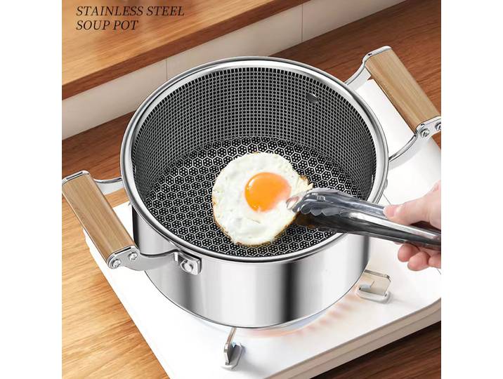 Marmite à soupe en acier inoxydable, wok, faitout, poêle antiadhésive alvéolée avec couvercle, compatible induction et gaz, poêle universelle