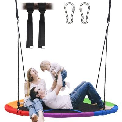 Klokick "60"" Large Saucer Tree Swing for Kids Adults 900D Oxford Waterproof with 2pcs Hanging Straps-Rainbow"