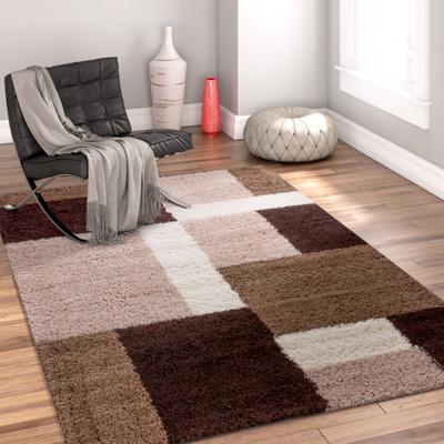 Well Woven Modern Geometric Squares Brown Area Rug - 3'3 x 5'3