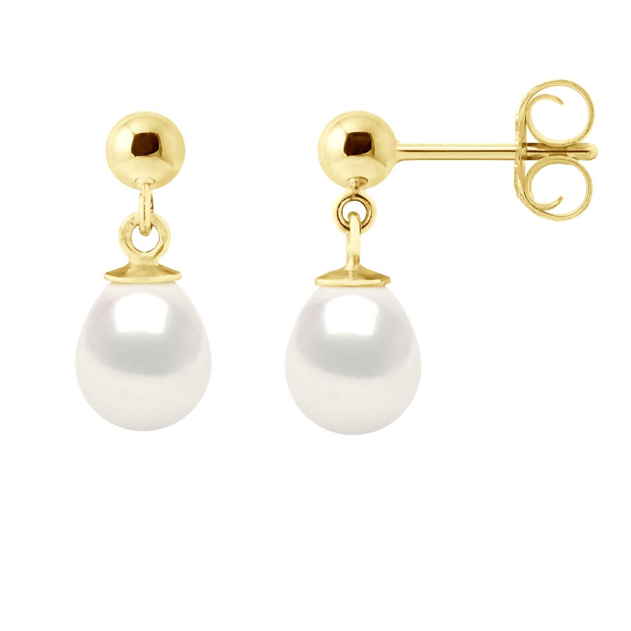 Ohrringe aus Gelbgold und echten Süßwasser-Zuchtperlen, Birne 7–8 mm