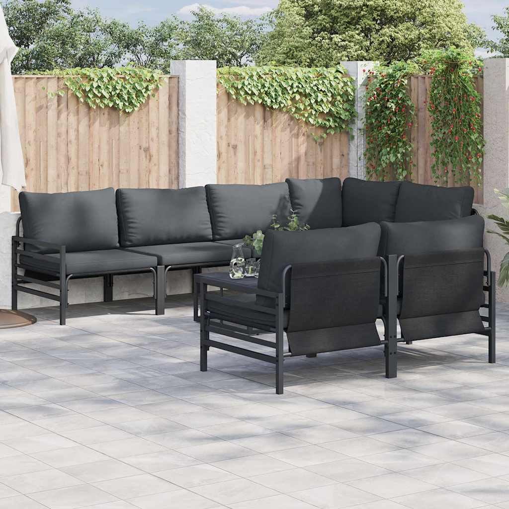vidaXL Conjunto de sofás de jardín 7 uds. Negro Acero Antracita