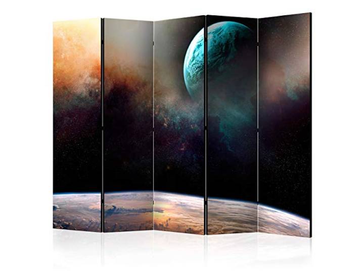 decomonkey Paravent Raumteiler Innen Planet, 225x172 cm, 5-teilig, Sterne Beidseitig, Wohnzimmer, Room Divider, Wall, Raumteiler Stehend, Trennwand, Sichtschutz, Spanische Wand, Sichtschutzwand, Holz
