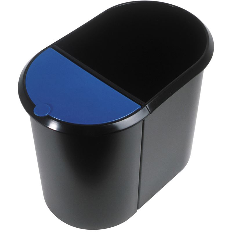helit Papierkorb Duo-System, oval, PE, schwarz/blau