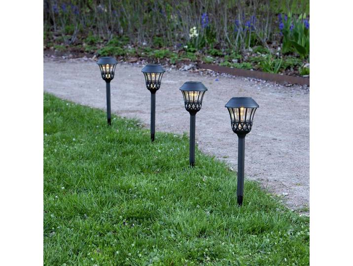 STAR TRADING LED-Solar-Erdspießleuchte Lace, schwarz, Höhe 31 cm, 4er-Set Lace, schwarz, Kunststoff, Solarleuchte