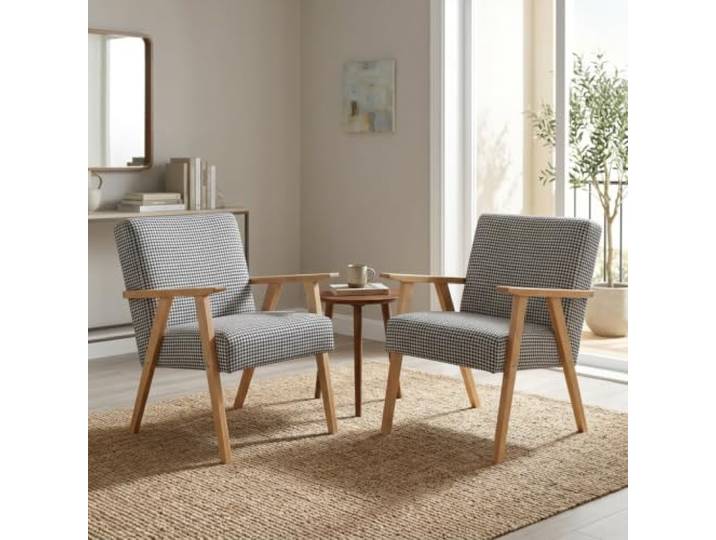 Family Meble 2er-Set Sessel Soler Design – 2 Retro-Sessel im Vintage-Stil mit Stoff-Bezug – Schwarz