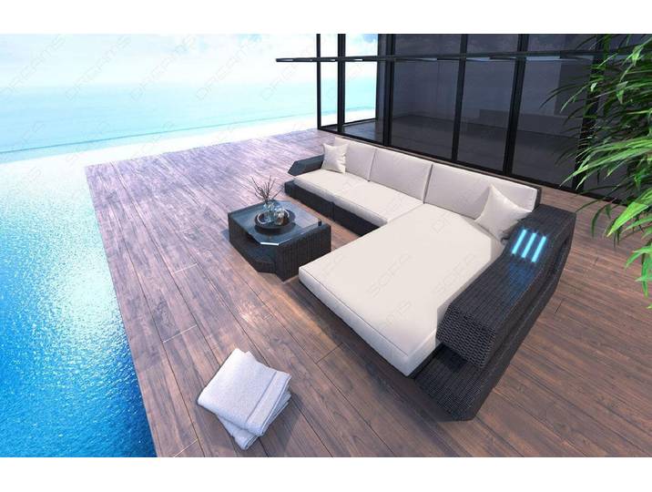 Sofa Rattan Ravenna Cremefarbener L-Form in Stoff