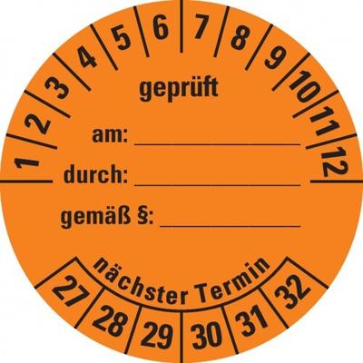 Dreifke® Prüfplakette geprüft am: durch: ..27-32,orange,Dokumentenfolie,Ø 40mm,10 St/Bogen