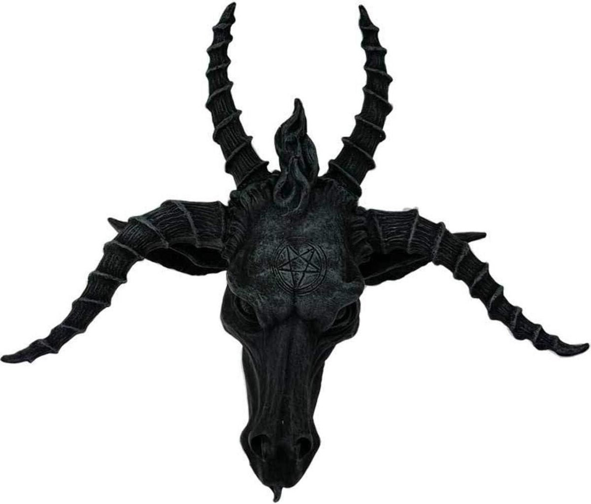 Baphomet Schedelbeeld - Handgeschilderd Mythologisch Decoratiebeeld - Zwart - Hoogte: 254 cm