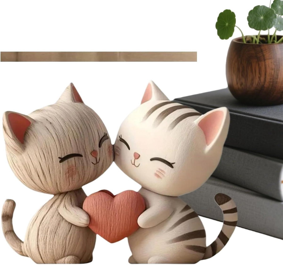 Paar houten kattenbeelden decoratie bruin - 10 cm