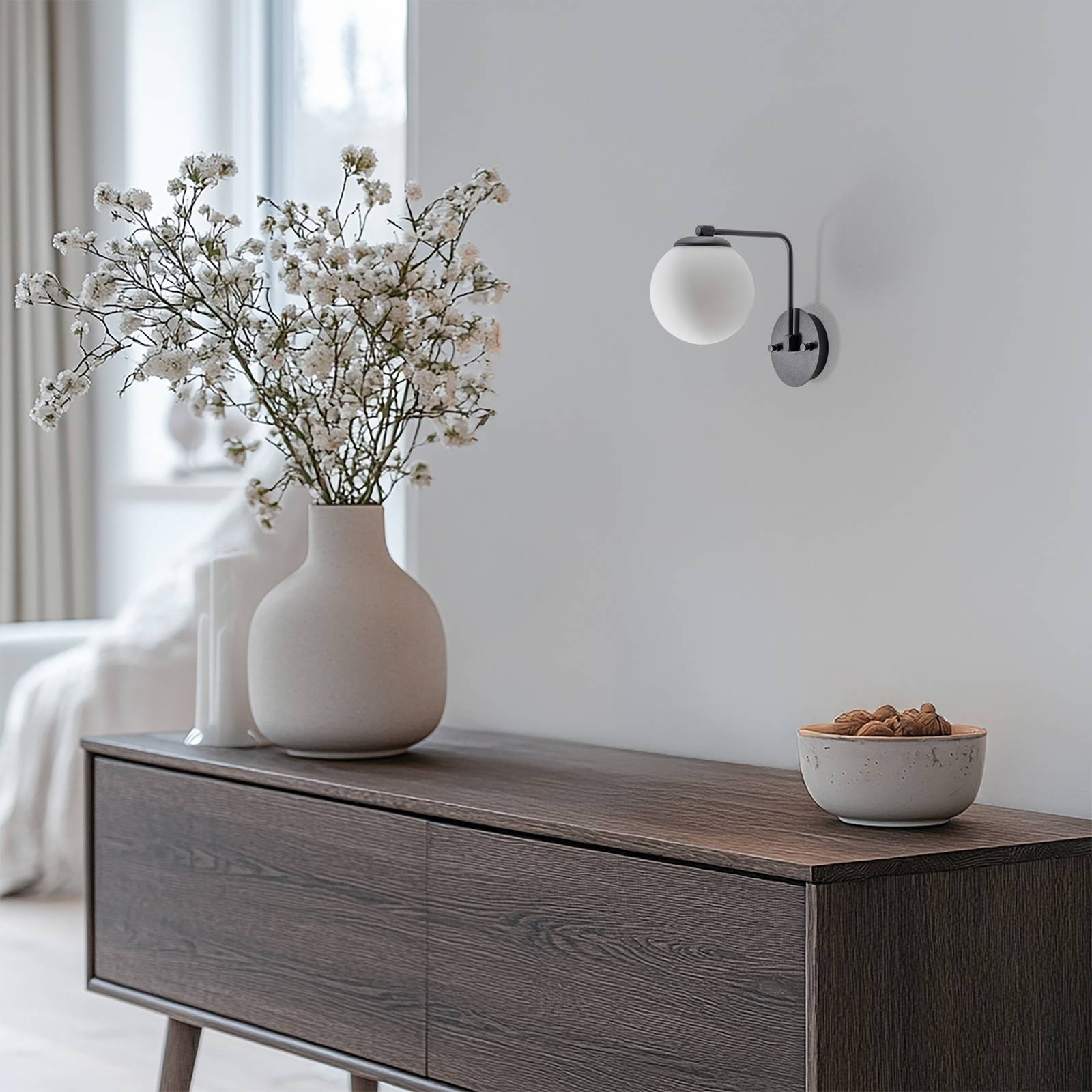 Wandlampe Daisy Opviq, dimmbar, schwarz, für Wohn- / Esszimmer, Glas, Wandleuchte, Wandlampe Innen