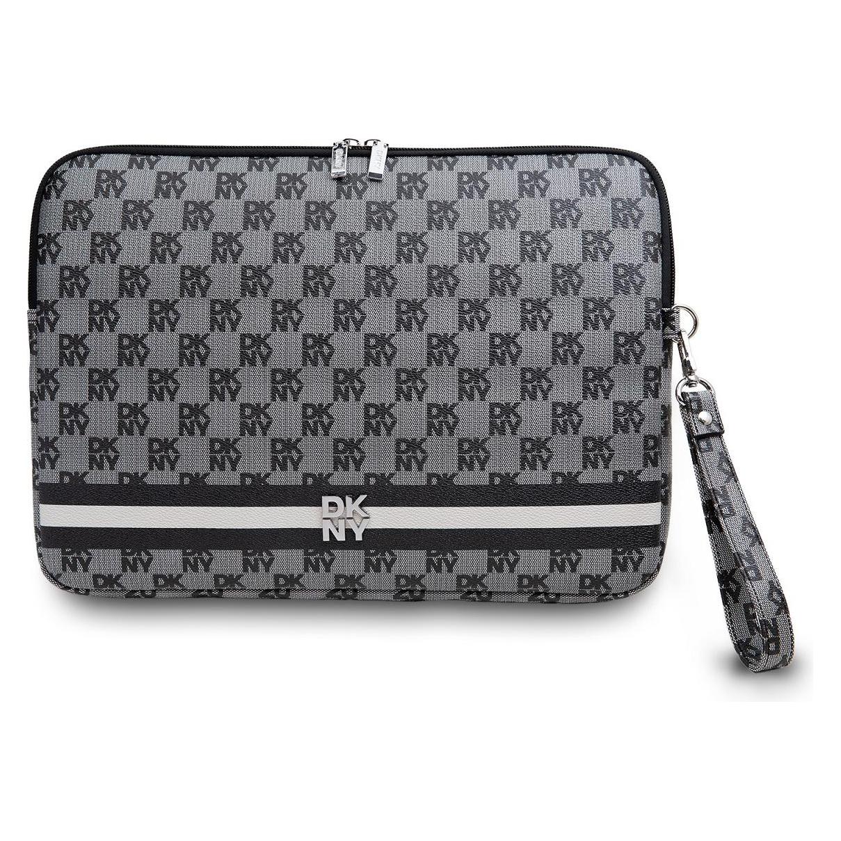 DKNY PU Leather Checkered Pattern and Stripe Laptop Sleeve 15/16" Black (16") (DKCS16PVSHLK)