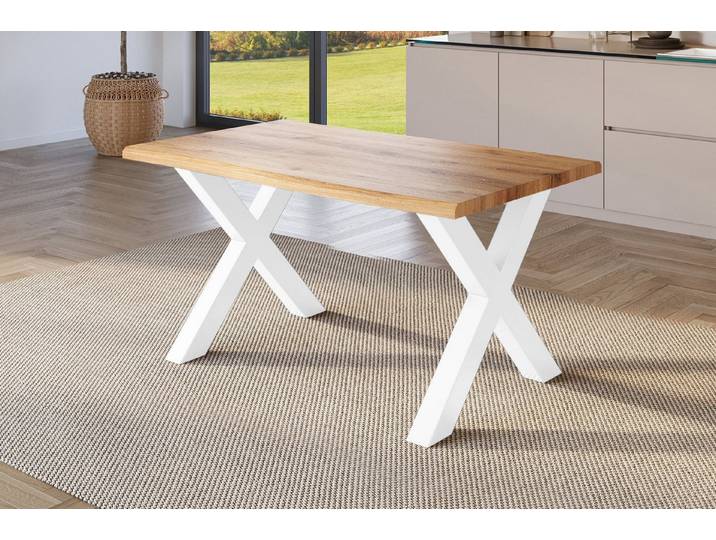 SAM® Esstisch Juliane, Holz Wildeiche-Optik, verschiedene Metallgestelle, Baumkante
