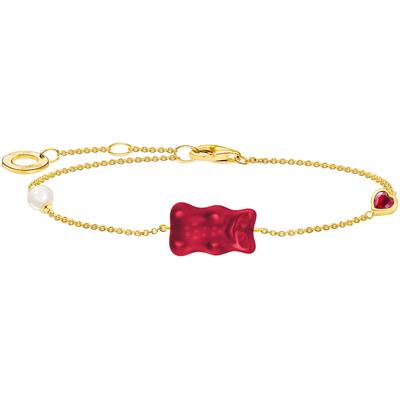 Armband THOMAS SABO "THOMAS SABO x HARIBO Schmuck: Armband mit Goldbär" Gr. 19, rot (gelbgoldfarben, rot, kristallweiß, weiß, rot, kristallweiß), Armbänder, Damen, 19, Perlen Silber 925 (recycelt), Perlen, Silber 925 (recycelt), Armband, mit...