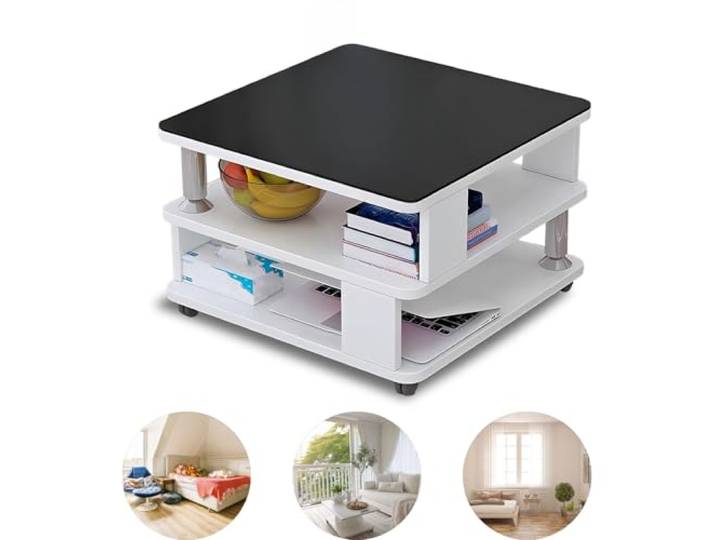 GHBXJX Couchtisch Quadratisch Hochglanz weiß, Sofa Tisch Beistelltisch mit Rollen, Beistelltisch Couch, Wohnzimmertisch für Balkon, Büro, holztisch betttisch,Black 3,60/cm