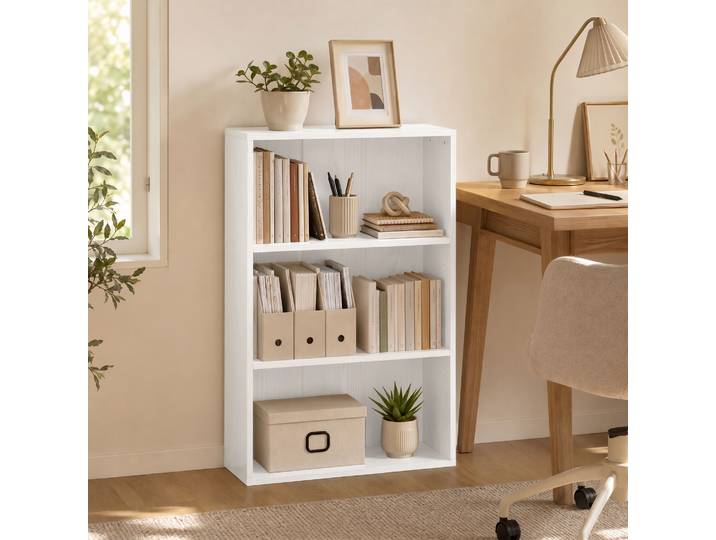 HOMCOM Bibliothèque 3 Compartiments Étagère Réglable Blanc 60x93cm