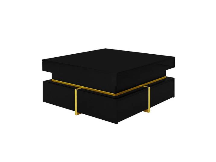 EXTSUD Couchtisch Hochglanz mit 2 Schubladen & goldenen Akzenten, Wohnzimmer (ein Tisch), Beistelltisch mit Schubladen und goldenen Akzenten