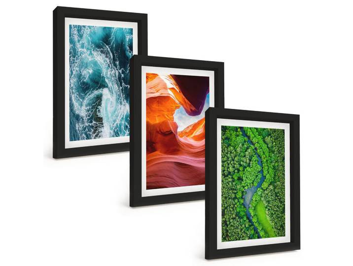 Tulup Bilder SET 3er Set - 20x30 cm Schwarzer Rahmen - Wasserbewegung Canyon grüner Wald, Kunststoff, Rechteckig, 20x30 cm, Fotografie, Bilder & Rahmen, Bilder