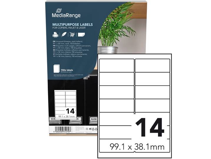 Universal-Klebe-Etiketten, stark haftend, 99.1 x 38.1 mm, 50 Blatt / 700 Etiketten, weiss
