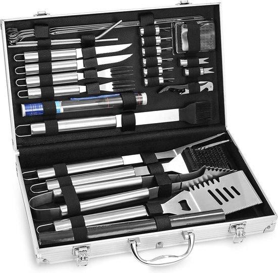RVS-grillaccessoires set met tang, spatel en borstel in zilver