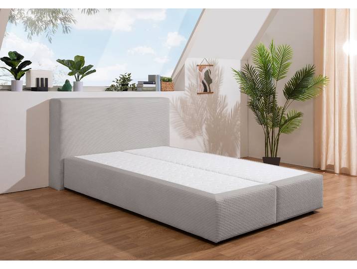 Boxspringbett, Grau, 147x225 cm, Cord, Ohne Matratze, Skandinavisch, andas