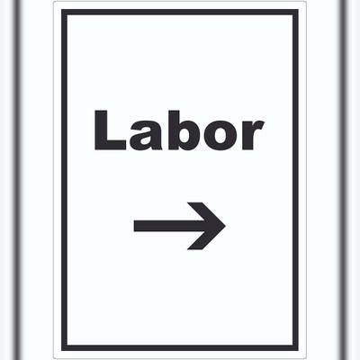 HB-Druck Labor Aufkleber mit Text und Richtungspfeil rechts untersuchen forschen hochkant A7 (74x105mm)
