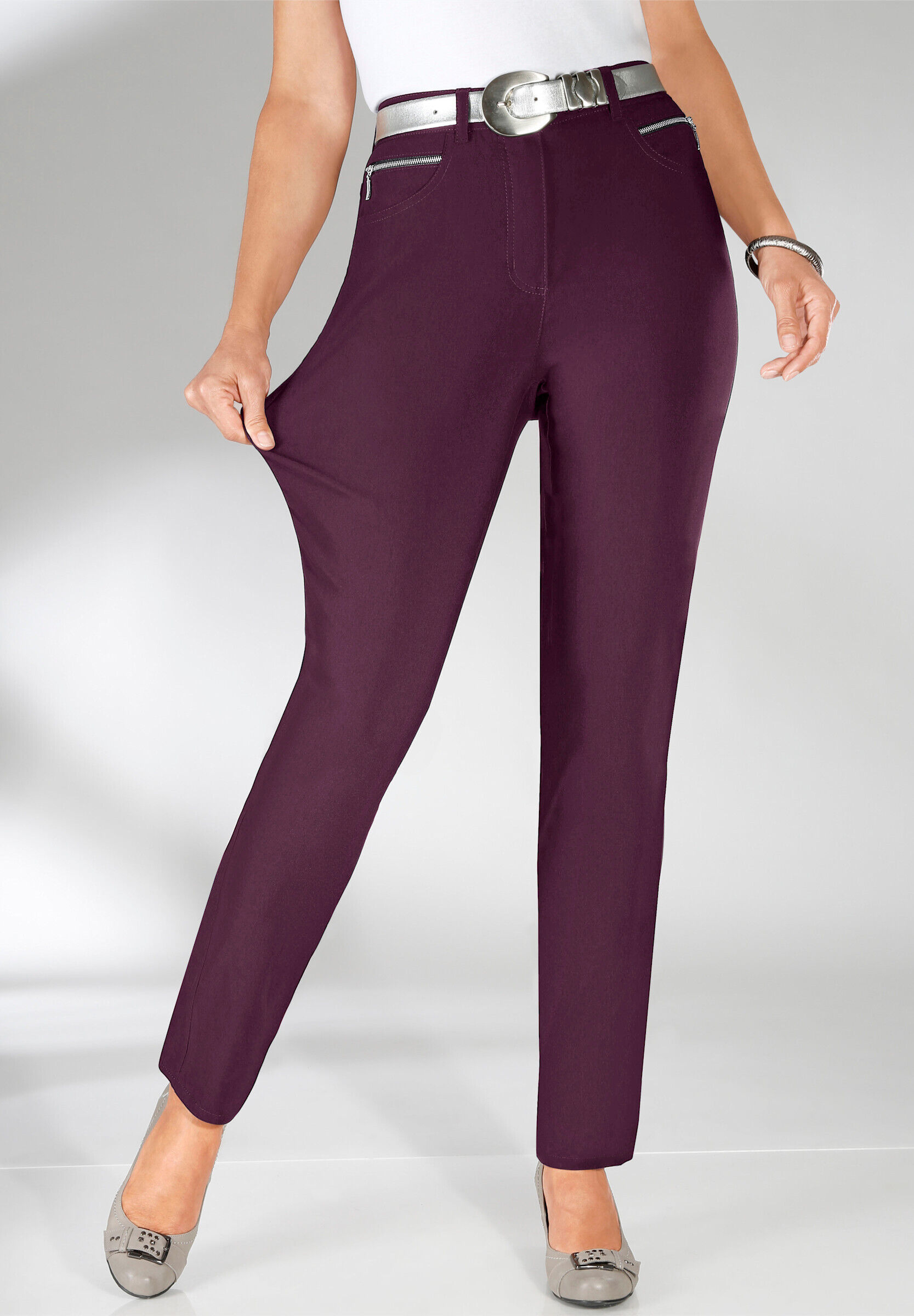 Thermohose STEHMANN "Hose Thermohose in elastischer Bengalin-Qualität", Damen, Gr. 44, N-Gr, lila (bordeaux), Sportlich, gerade, Hosen Thermohose