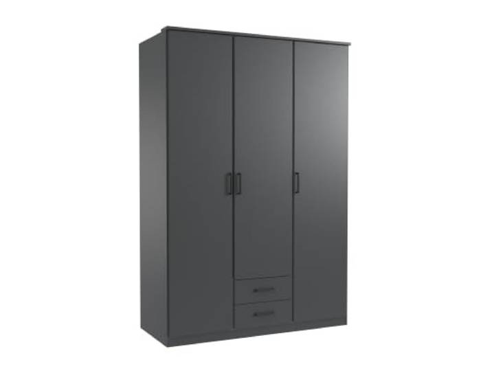 Kleiderschrank Stolpen Grafit mit schwarzen Griffen Drehtürenschrank, 3 türig