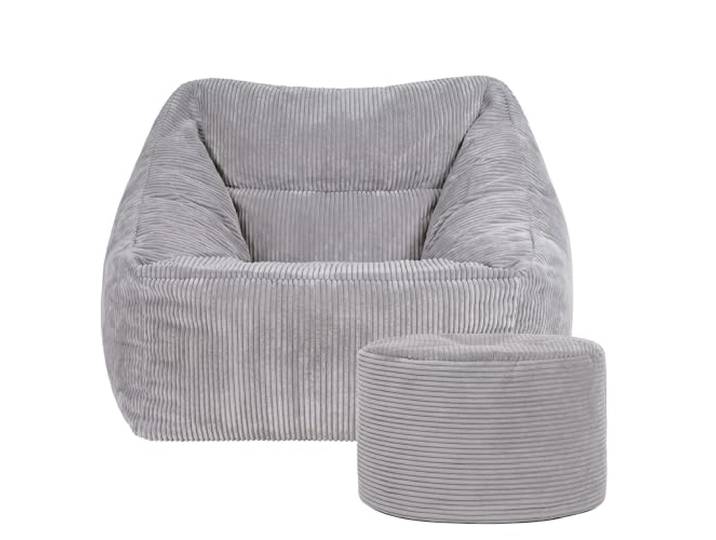 Icon Natalia Sitzsack Sessel und Hocker mit Füllung, Grau In Deutschland Hergestellt, Sitzsack Erwachsene, Flauschiger Cord Stoff, Riesen Sitzsack Cord für Wohnzimmer und Schlafzimmer