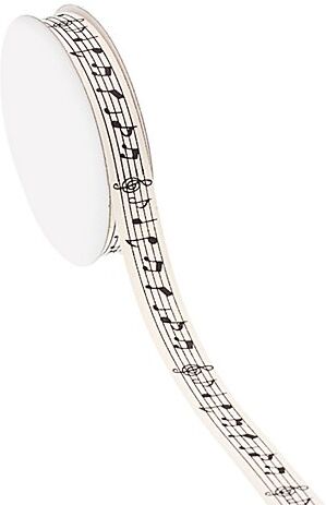 Stoffband "Noten", creme-schwarz, 15 mm, 5 m