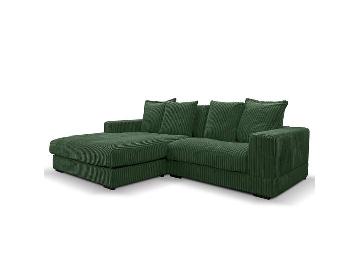 Ecksofa mit opt. Hocker 285 cm Grün Cordstoff Amba 285 x 99 x 195cm Longchair davorstehend links Modern