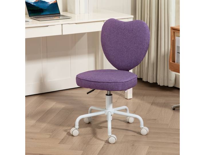 HOMCOM Chaise Bureau Cœur Tissu Violet Hauteur Réglable