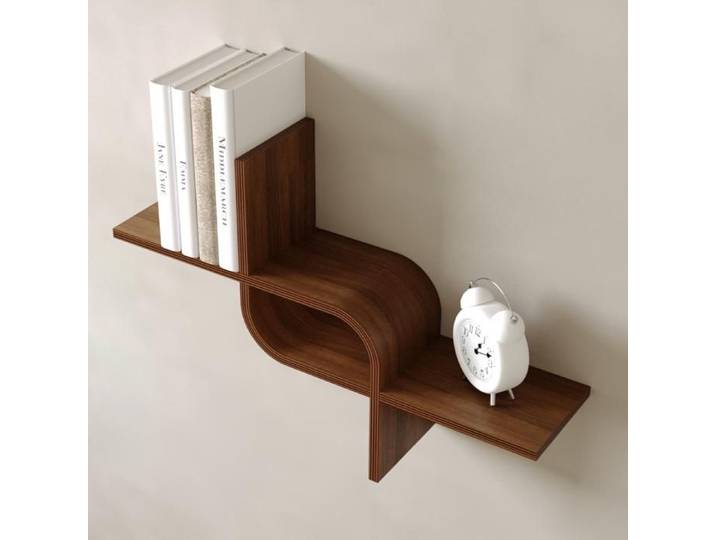 Étagère murale flottante en bois noyer – Design courbé – 65cm – Rangement mural décoratif