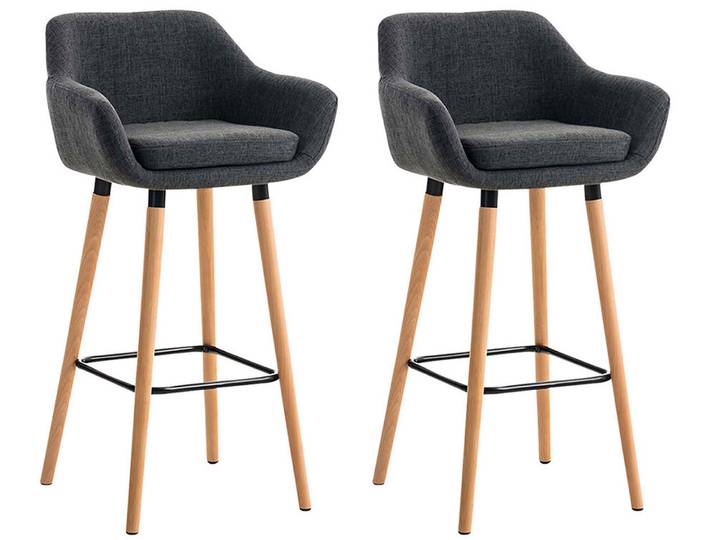 TPFLiving 2er Set Barhocker Grande Gestell Holz Stoff - Hellgrau