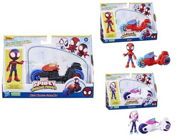 Hasbro -F67775L0 Spidey Marvel Heldenfiguur, 10 cm, met motorfiets, meerkleurig (F67775L0)