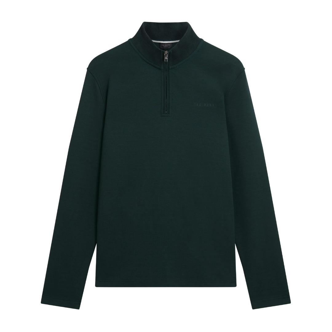 Ted Baker Crabtre Branded Honeycomb Trim Dunkelgrüner Halbzipper