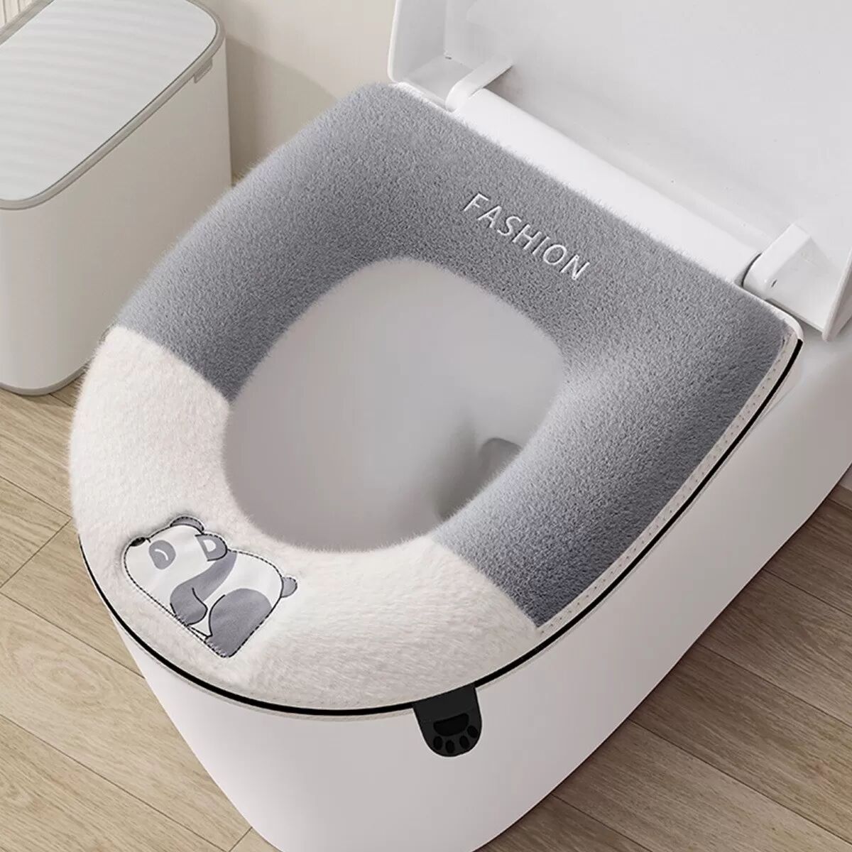 INF Plüsch-Toilettensitzbezug mit Reißverschlussgriff – Gepolstert, wasserdicht, hautfreundlich, vollflächige Passform, Grau