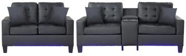 Esofastore Glam Black Finish PU Living Room Sofa Set 2pc LED Lights USB Chargers